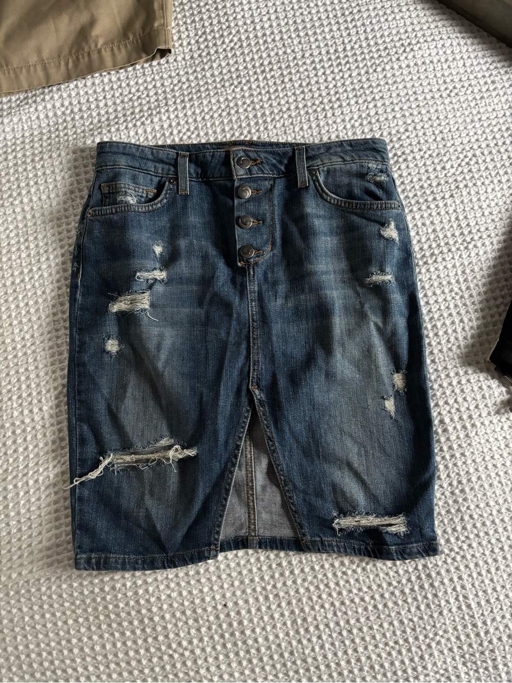 Joe's Jeans Distressed Blue Denim Pencil Skirt with Front Slit